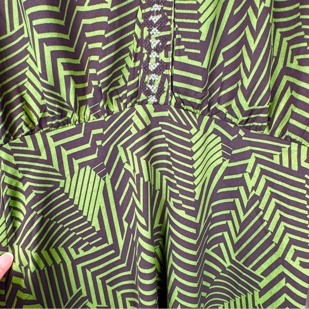 Anna Kay An’ge Orfyrie Dress Long Sleeves Green Tropical Print Lightweight Small - Picture 6 of 12